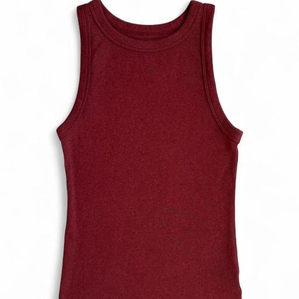 Ribbed High Neck Tank Rust Fitted Stretch Minimalist Vacation Basic Women’s M